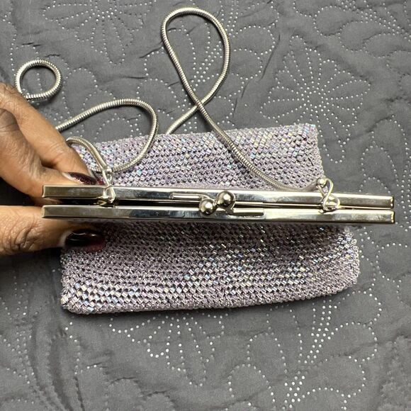 VALERIE STEVENS Lavender Beaded Evening Bag/Clutch w/Silver Metal Chain Strap - Picture 8 of 10